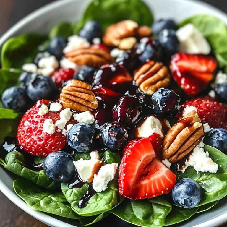 Berry Spinach Salad with Pecans, Feta, and Balsamic Glaze