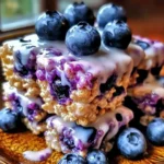 Blueberry Rice Krispies Treats with Vanilla Glaze