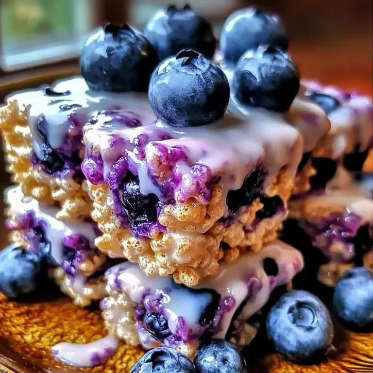 Blueberry Rice Krispies Treats with Vanilla Glaze