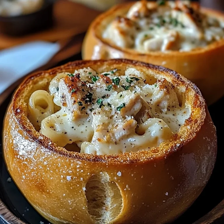 Chicken Alfredo Garlic Bread Bowls