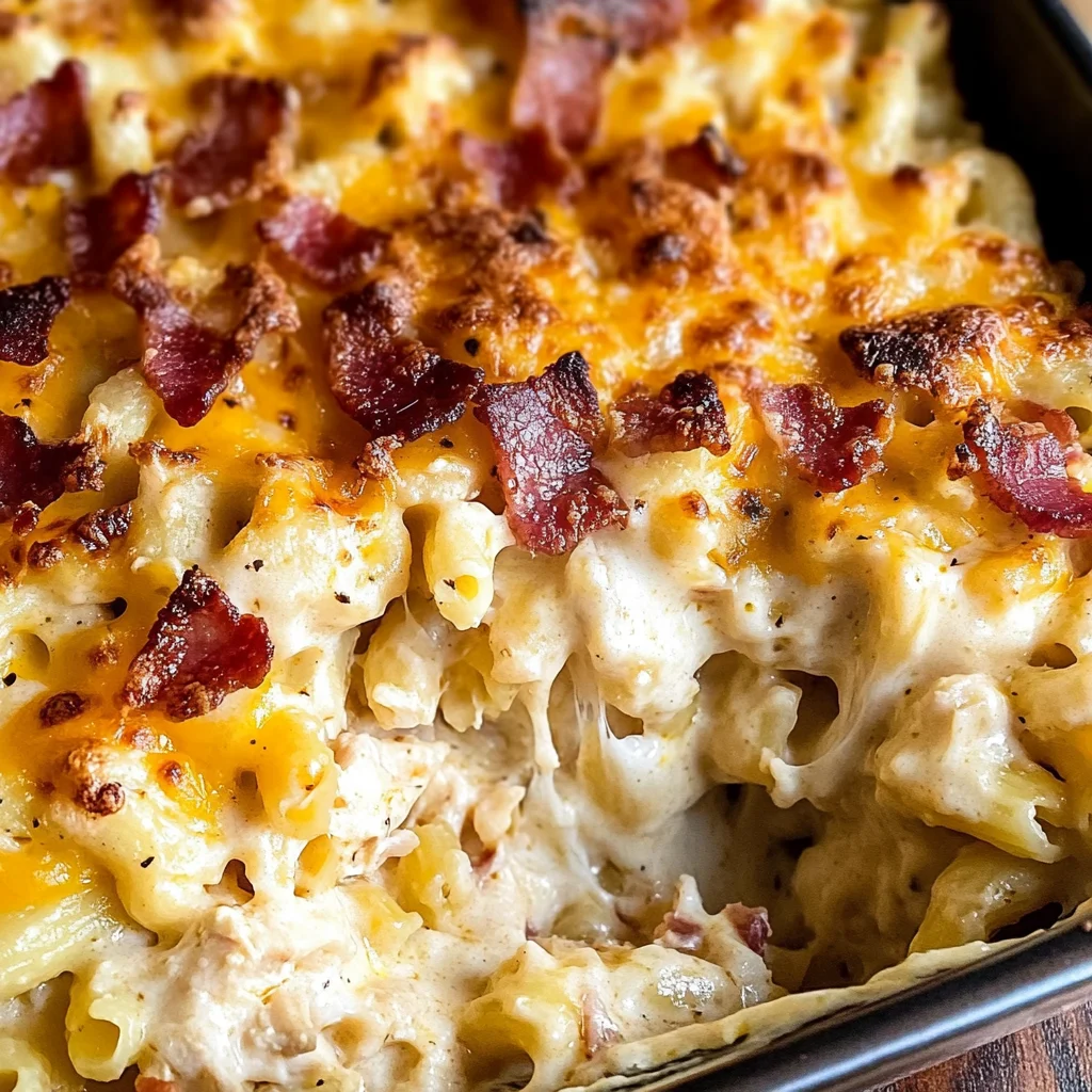 Chicken Turkey Bacon Ranch Mac and Cheese Casserole