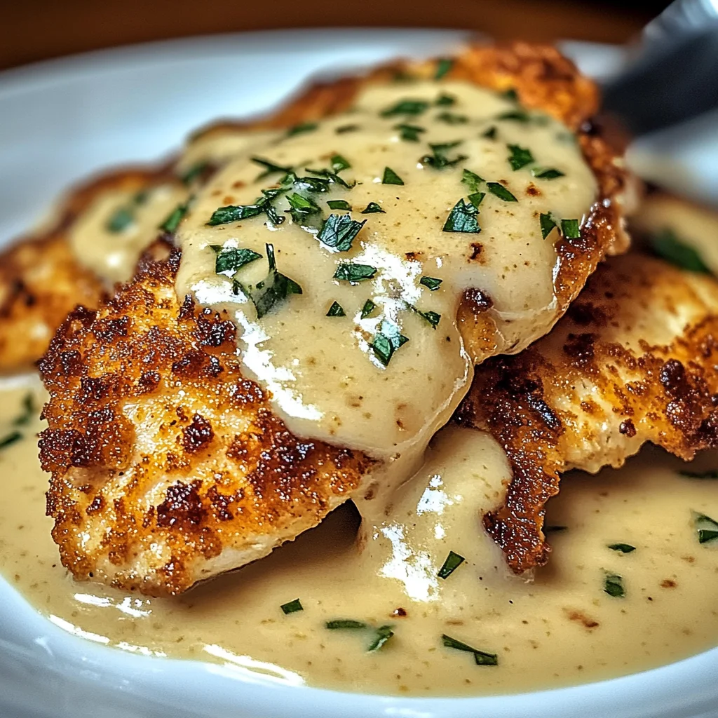 Crispy Parmesan Chicken with a Rich Garlic Sauce - Easy Dinner Idea