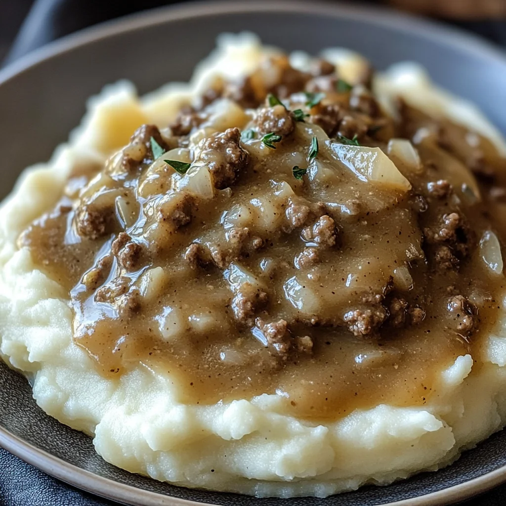 Delicious chicken chicken hamburger Gravy Over Mashed Potatoes