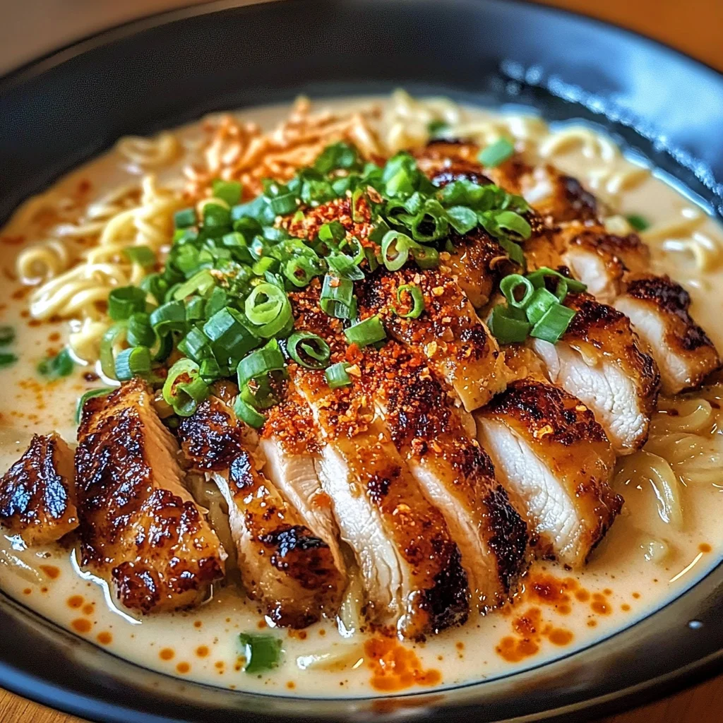 Fiery Chicken Ramen with Creamy Garlic Sauce