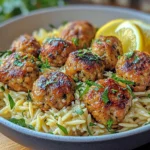 Greek Chicken Meatballs with Lemon Orzo
