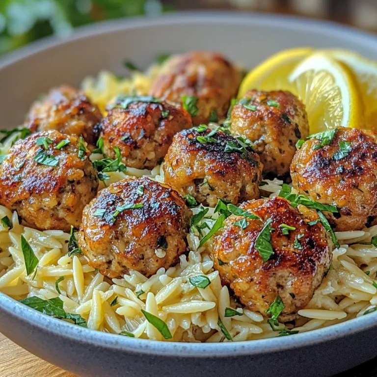 Greek Chicken Meatballs with Lemon Orzo
