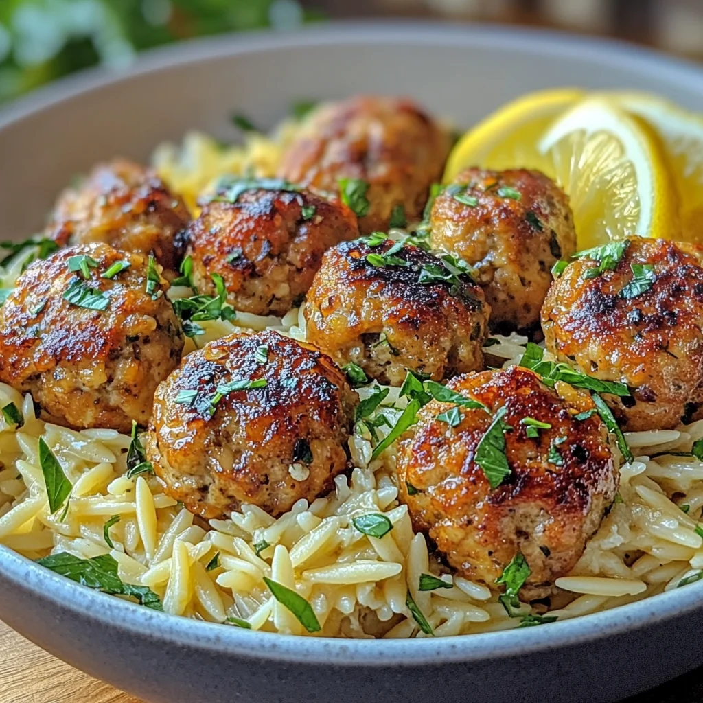 Greek Chicken Meatballs with Lemon Orzo