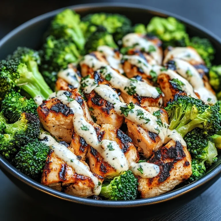 Grilled Chicken & Broccoli Bowls with Creamy Garlic Sauce