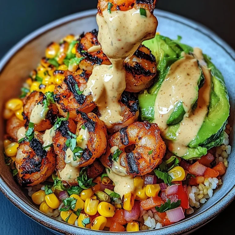 Grilled Shrimp Bowl with Avocado, Corn Salsa & Creamy Sauce