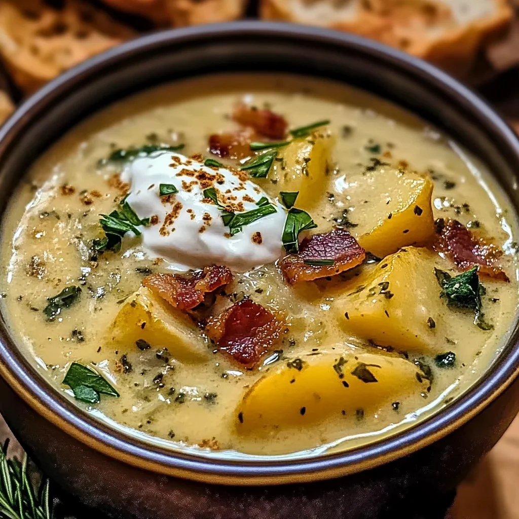 Hearty Cheddar Garlic Herb Potato Soup Recipe