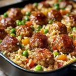 Honey Garlic Meatball Rice Bake