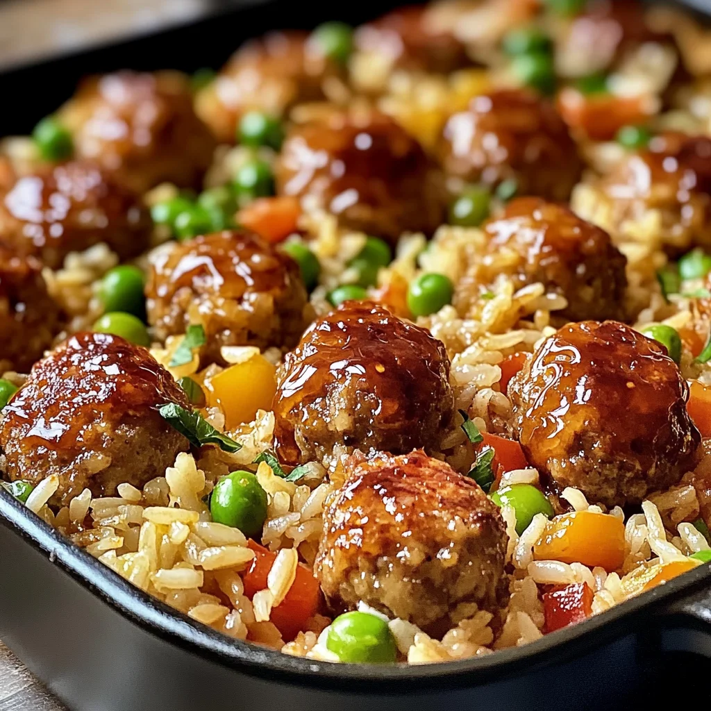 Honey Garlic Meatball Rice Bake