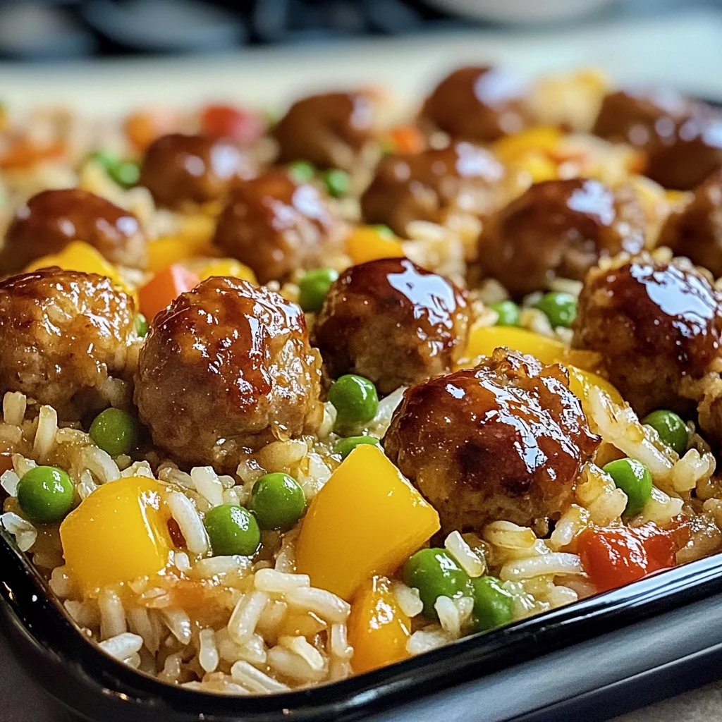Honey Garlic Meatball & Rice Bake
