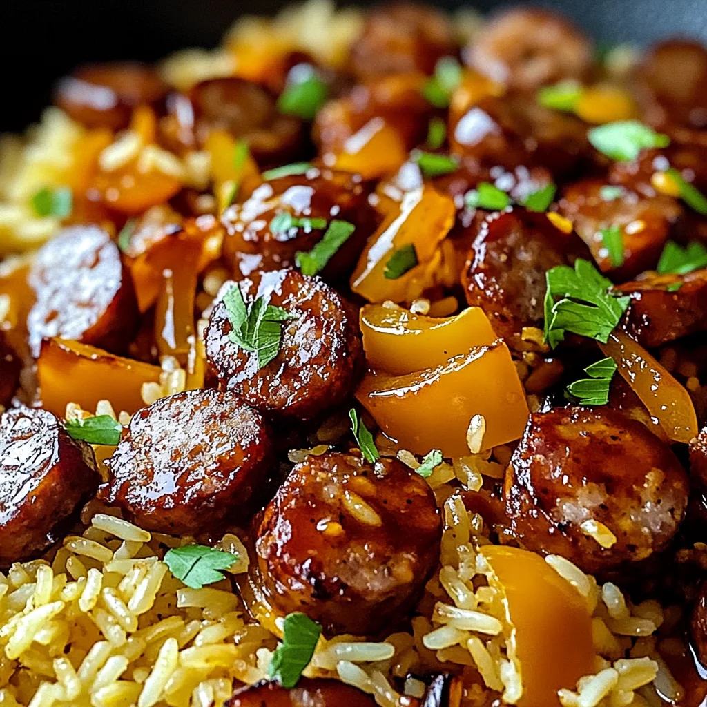 One Pan Sweet And Tangy Bbq Sausage Rice