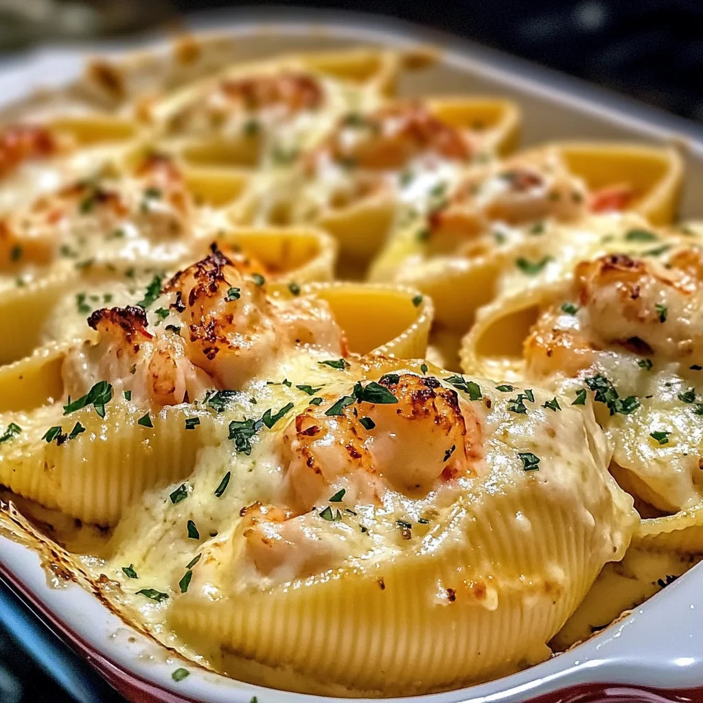 Seafood Stuffed Jumbo Shells with Creamy Cheese Sauce