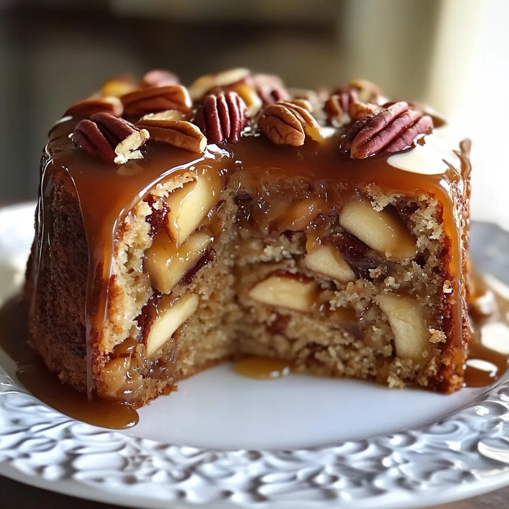 Apple Pecan Cake With Caramel Glaze