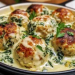 Baked Chicken Ricotta Meatballs with Spinach Alfredo Sauce