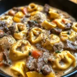Cheesesteak Tortellini in Creamy Provolone Sauce