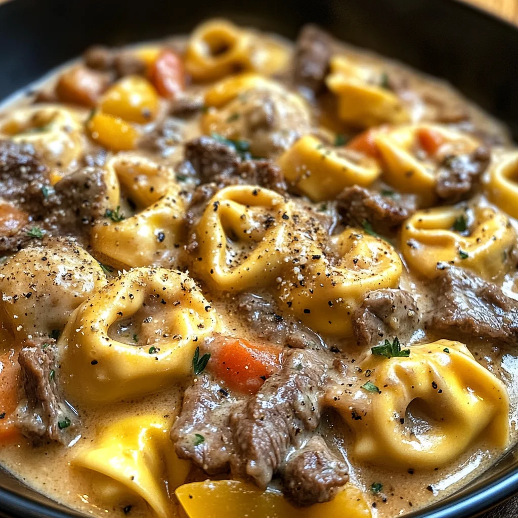 Cheesesteak Tortellini in Creamy Provolone Sauce