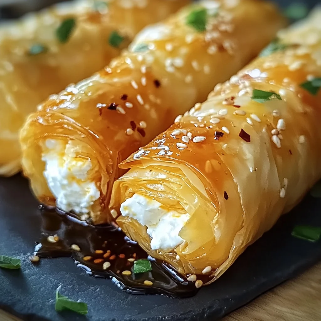 Oven Fried Feta Rolls with Chili Honey