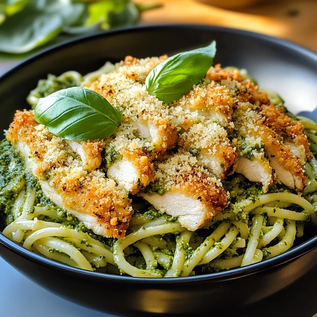 Pesto Pasta with Crispy Parmesan Chicken