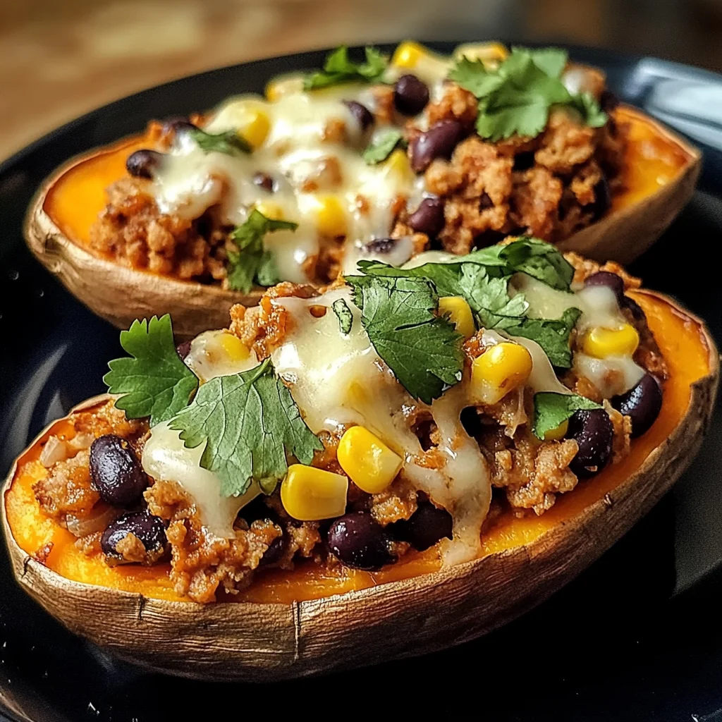 Stuffed Sweet Potatoes with Spiced Turkey and Black Beans