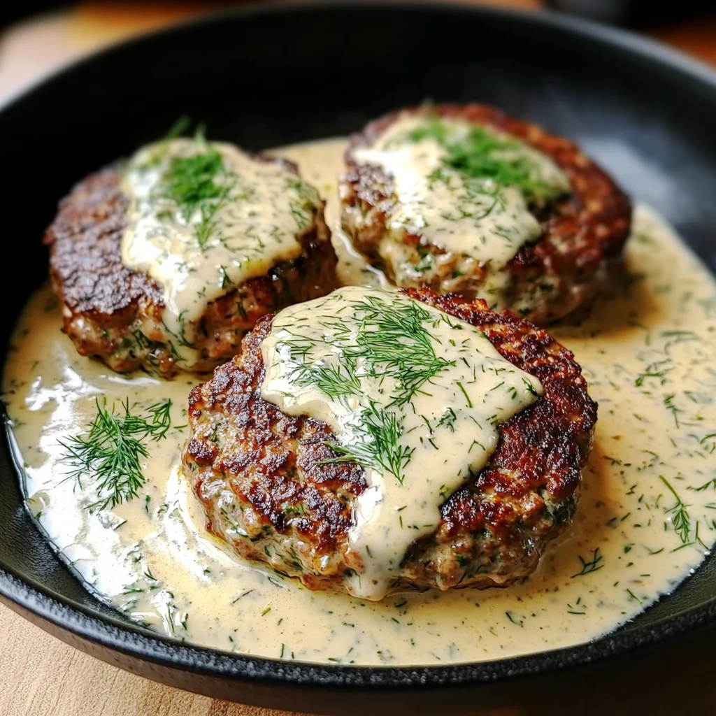 chicken hamburger Steaks in Creamy Dill Sauce